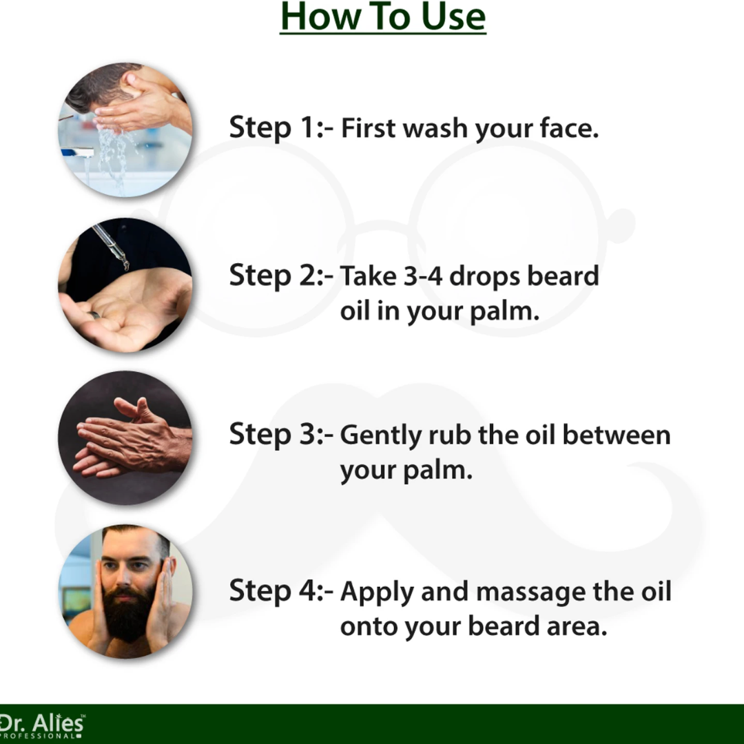 Dr. Alies Professional Beard Growth Oil | Natural Formula with Vitamin E, Almond Oil & Castor Oil