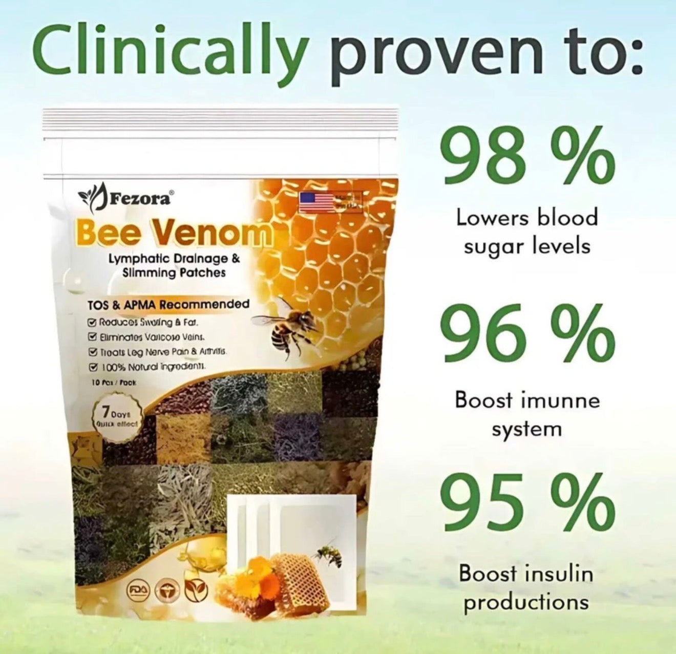 Bee Venom Detox Patches (1 pack Contains pack of 10 pieces) Buy 1 Get 1 Free